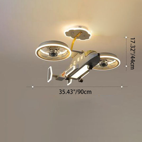 Ventilador de techo con luz LED de varillas contemporáneas creativas para niños, avión, para dormitorio 