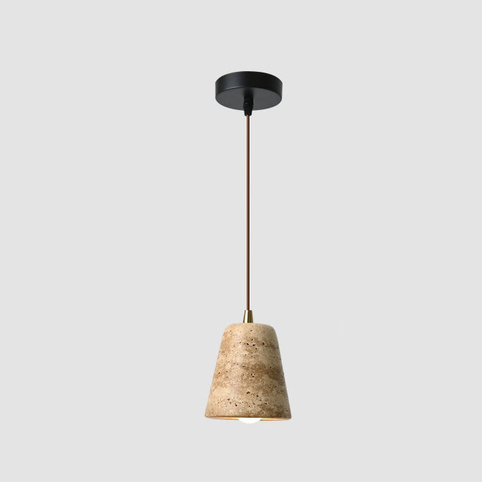 Nordic Modern Minimalist Semi-Circular Plate Yellow Travertine Solid Wood Glass 1-Light Pendant Light