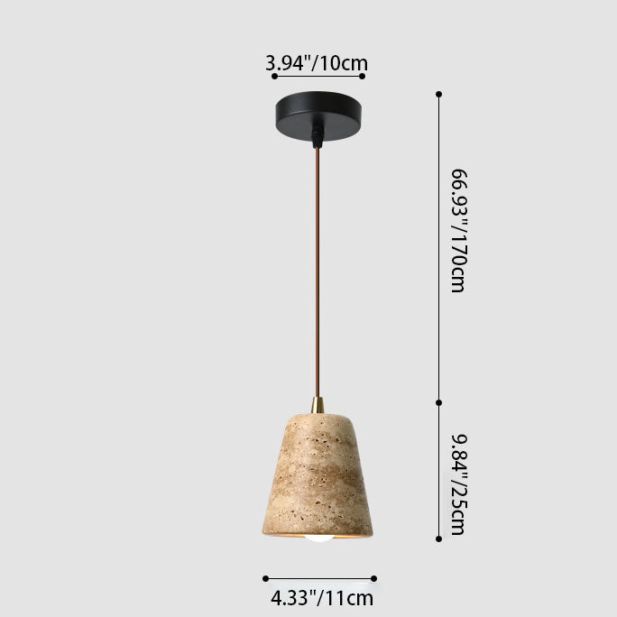 Nordic Modern Minimalist Semi-Circular Plate Yellow Travertine Solid Wood Glass 1-Light Pendant Light