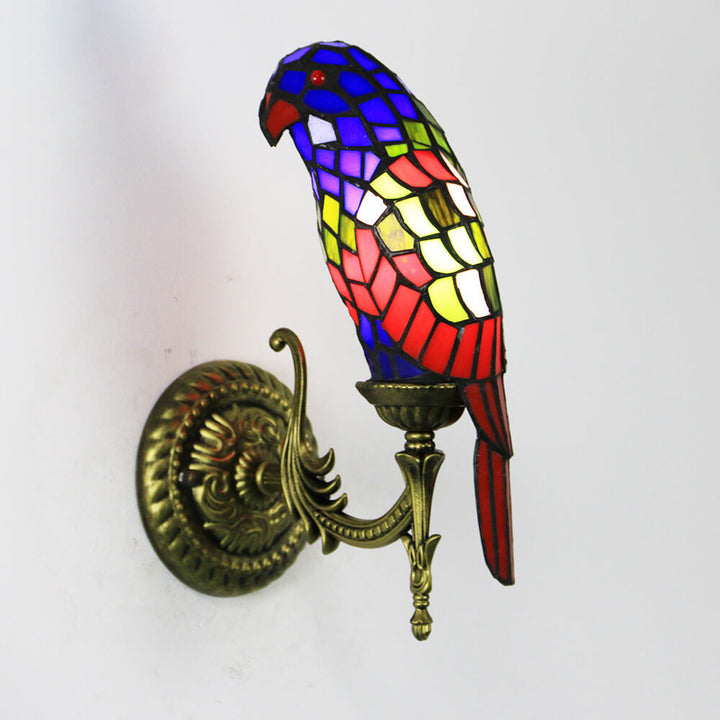 Applique murale à 1 lumière en verre teinté perroquet vintage Tiffany 