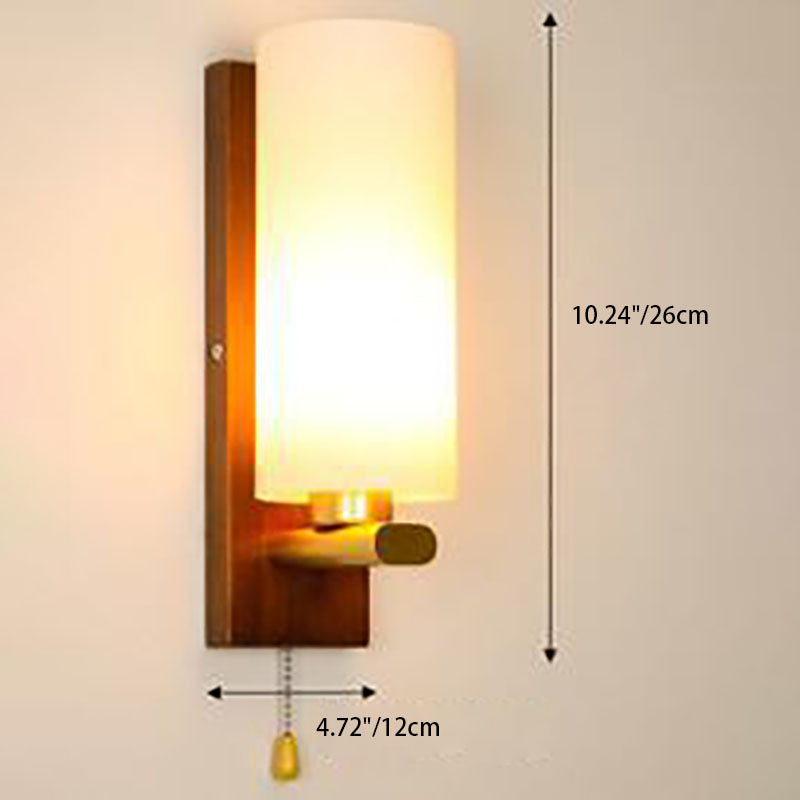 Modern Transitional Antler Square Cylinder Wood Glass 1-Light Wall Sconce Lamp For Living Room