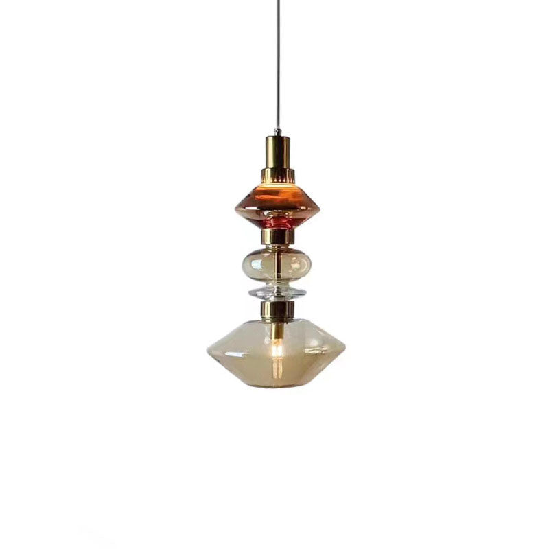 Traditional European Irregular Cylinder Iron Glass 1-Light Pendant Light For Living Room