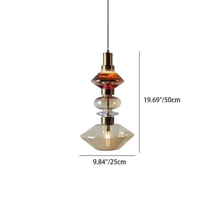 Traditional European Irregular Cylinder Iron Glass 1-Light Pendant Light For Living Room