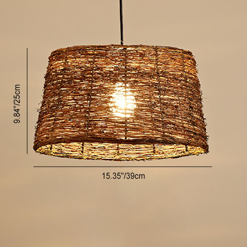 Suspension Luminaire à 1 Lumière en Rotin Rétro Tressé en Dôme 