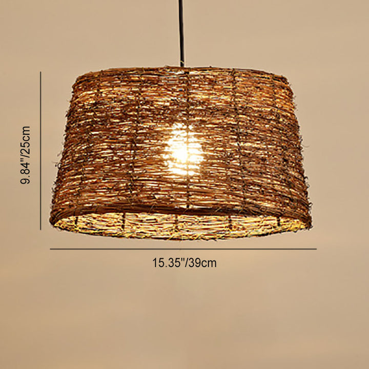 Suspension Luminaire à 1 Lumière en Rotin Rétro Tressé en Dôme 