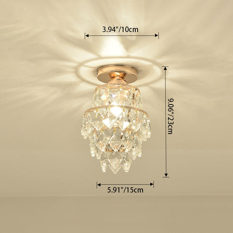 Modern Luxury Cylinder Iron Crystal 1-Light Semi-Flush Mount Ceiling Light For Hallway