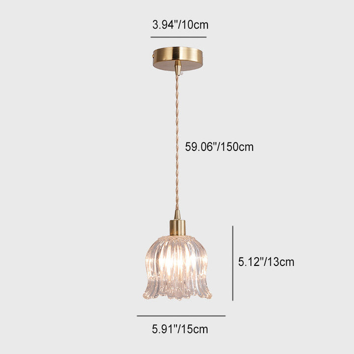 Zeitgenössische Luxus Messing Blume Glas Schatten 1-Licht Pendelleuchte für Wohnzimmer 