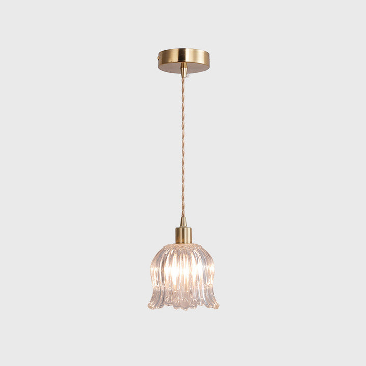 Zeitgenössische Luxus Messing Blume Glas Schatten 1-Licht Pendelleuchte für Wohnzimmer 
