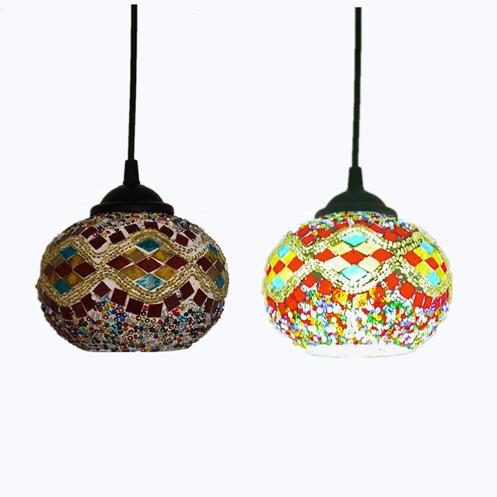 Traditionelle ovale Tiffany-Pendelleuchte aus Buntglas mit 1 Licht für Wohnzimmer 