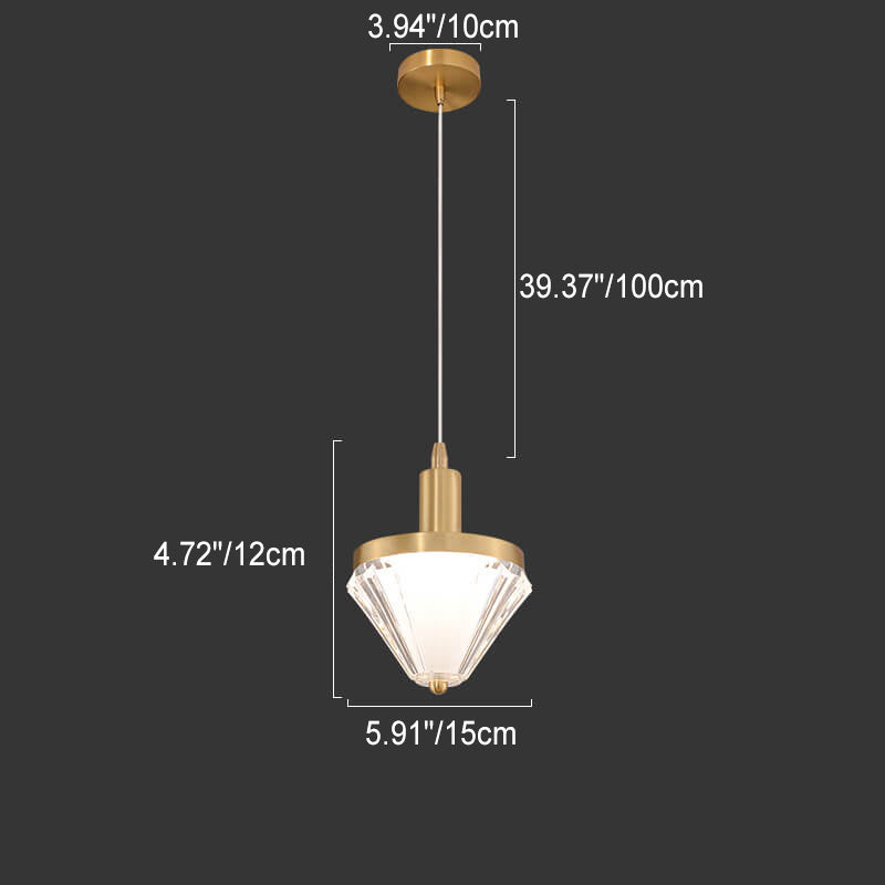 Moderne Luxus Hängeleuchte aus Vollkupfer Glas Zylinder Sphärische Diamant LED 