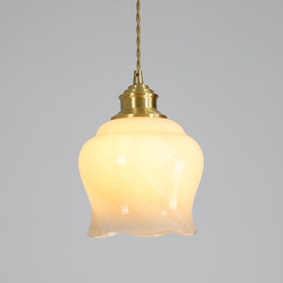 Lámpara colgante de 1 luz de vidrio de latón en forma de flor minimalista moderna para dormitorio 