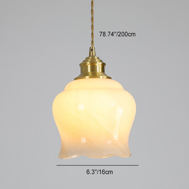 Lámpara colgante de 1 luz de vidrio de latón en forma de flor minimalista moderna para dormitorio 