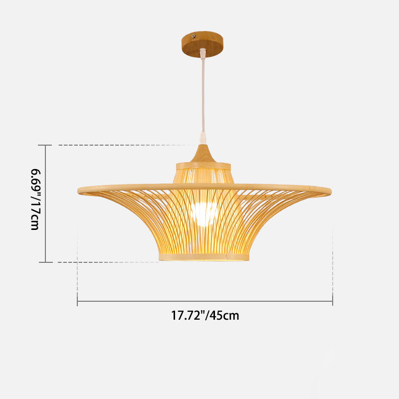 Suspension Luminaire Cylindre Rond en Bambou Japonais Traditionnel à 1 Lumière pour Chambre 