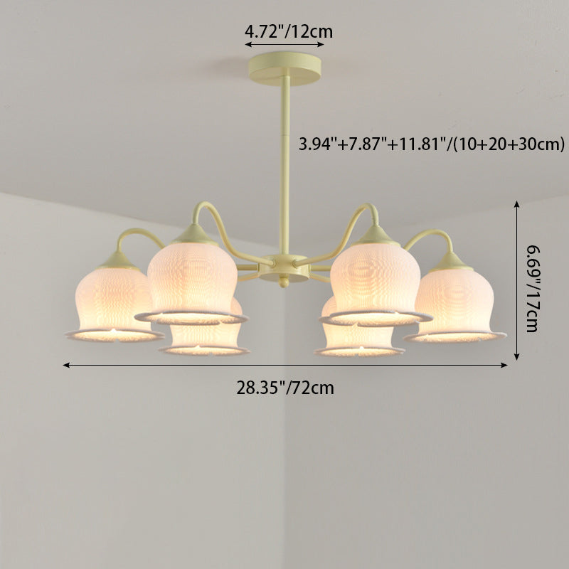 Moderner Art-Deco-Kronleuchter mit Eisenrahmen und PLA-Glocken-Orchideen-Blumenschirm, 3/5/6 Lichter, für Wohnzimmer 