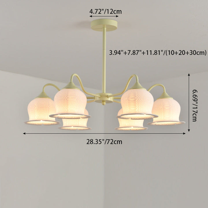 Moderner Art-Deco-Kronleuchter mit Eisenrahmen und PLA-Glocken-Orchideen-Blumenschirm, 3/5/6 Lichter, für Wohnzimmer 