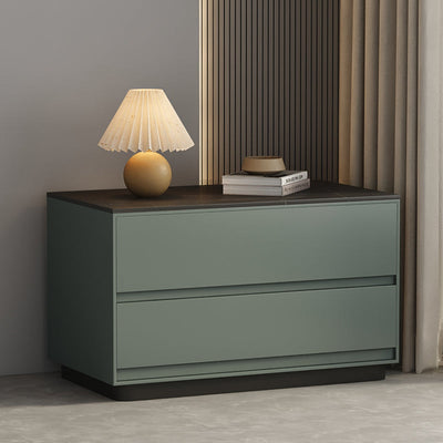 Table de nuit moderne minimaliste rectangulaire en bois massif avec dalle de pierre à 2 tiroirs pour chambre 
