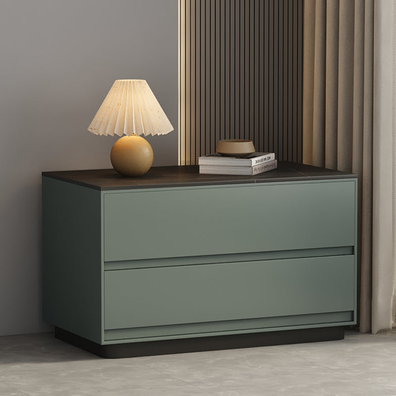 Table de nuit moderne minimaliste rectangulaire en bois massif avec dalle de pierre à 2 tiroirs pour chambre 