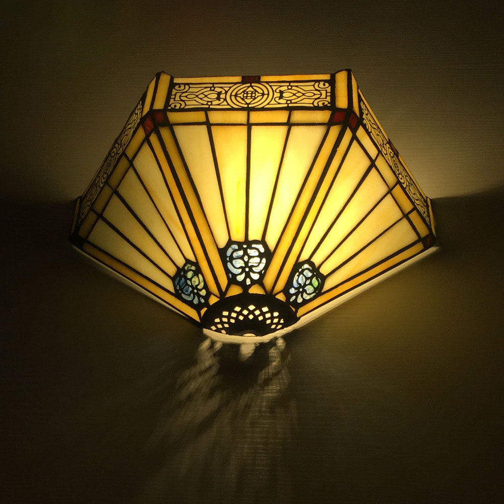 Applique Murale à 1 Lumière en Verre Alliage Tiffany Traditionnel avec Fleur Semi-circulaire et Libellule pour Couloir 
