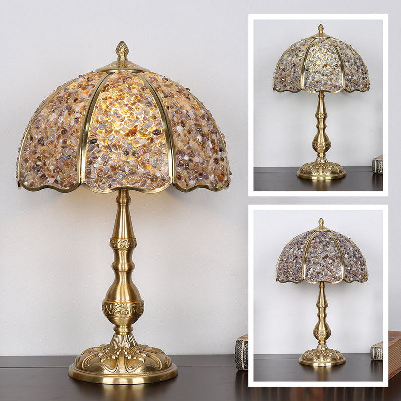 Modern Luxury Umbrella Half Circle Full Copper Crystal 1-Light Table Lamp For Bedroom