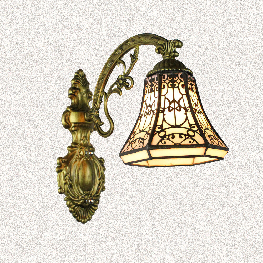 Traditionelle Tiffany Flower Cup Eisen Buntglas 1-Licht Wandleuchte Lampe für Wohnzimmer 
