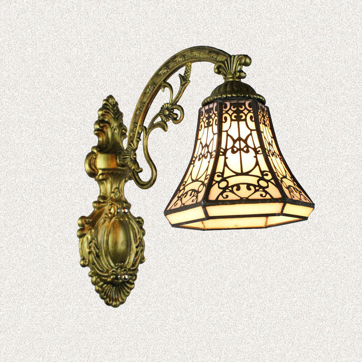 Traditionelle Tiffany Flower Cup Eisen Buntglas 1-Licht Wandleuchte Lampe für Wohnzimmer 