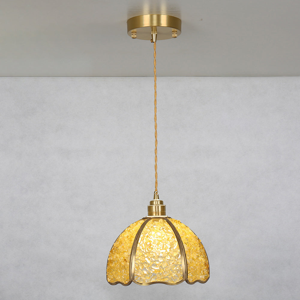Lámpara colgante moderna de arte deco de media esfera de cobre con cristal de 1 luz para comedor 