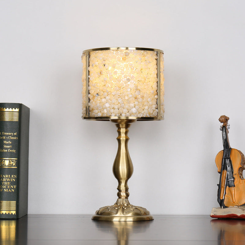Lampe de table 1 lumière avec abat-jour en pierre de cristal moderne et base en cuivre pour bureau 