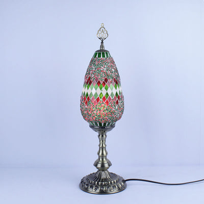 Bohemian Vintage Stained Glass Oval 1-Light Table Lamp