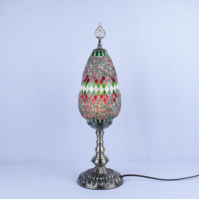 Bohemian Vintage Stained Glass Oval 1-Light Table Lamp