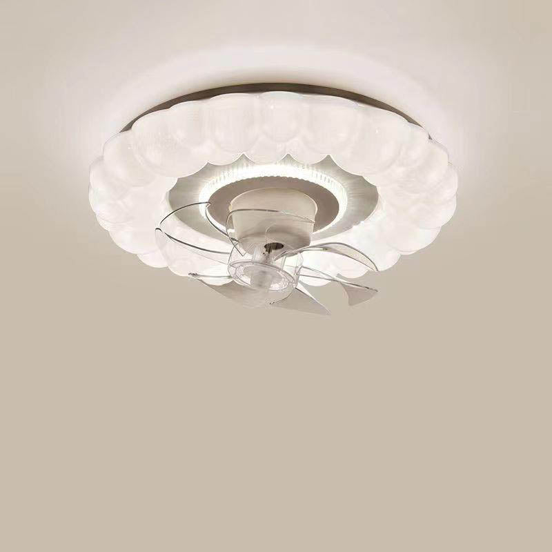 Modern Minimalist Round Hardware LED Flush Mount Ceiling Fan Light For Living Room