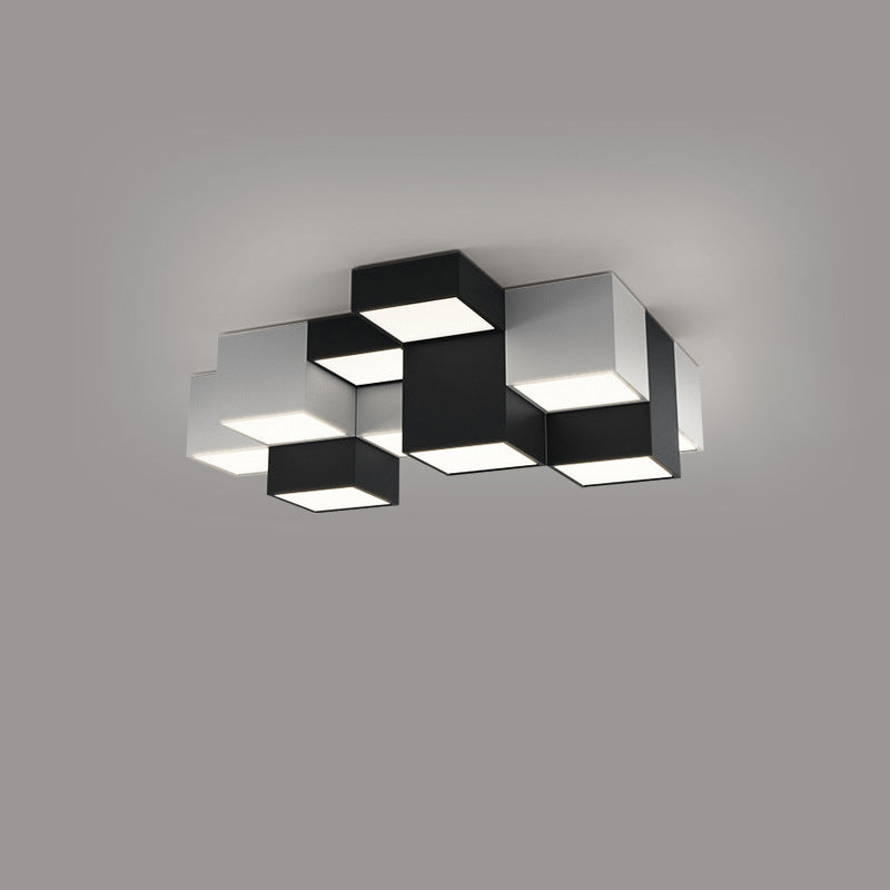 Modern Minimalist Cube Iron Acrylic LED Flush Mount Ceiling Light For Living Room