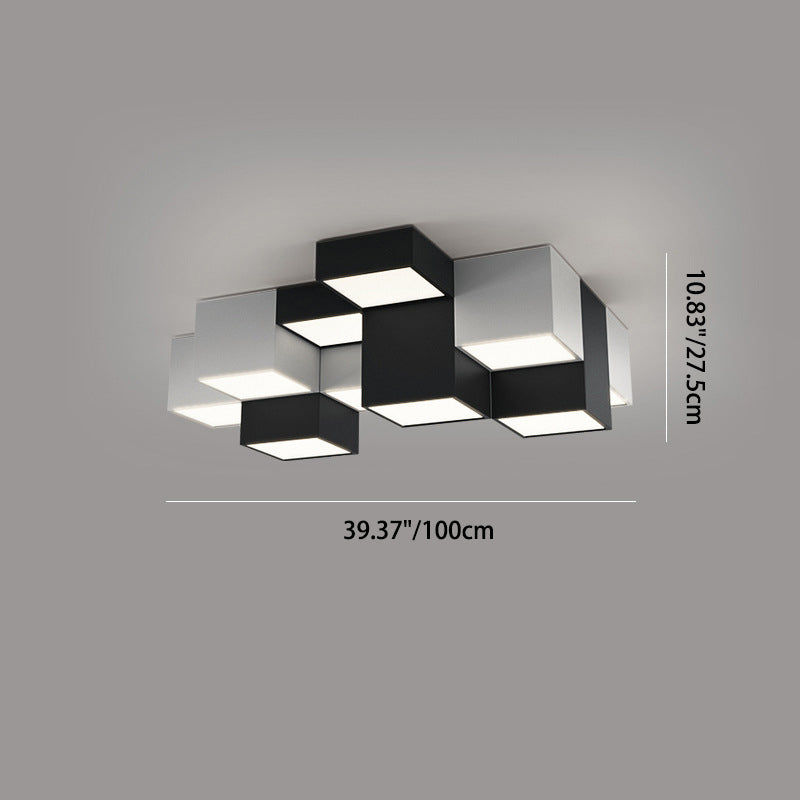 Lustre Plafonnier LED Moderne Minimaliste Cube en Fer et Acrylique pour Salon 