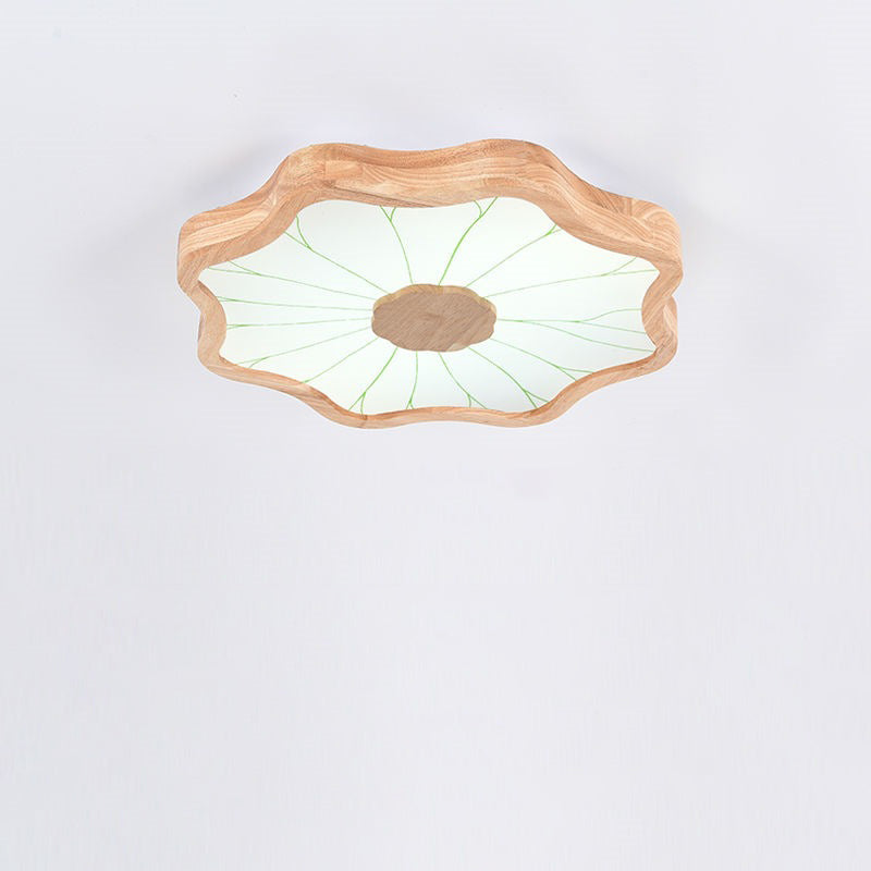 Traditionelle chinesische Lotusblatt-Deckenleuchte aus Holz, Eisen, Acryl, LED-Unterputz-Deckenleuchte für Wohnzimmer 