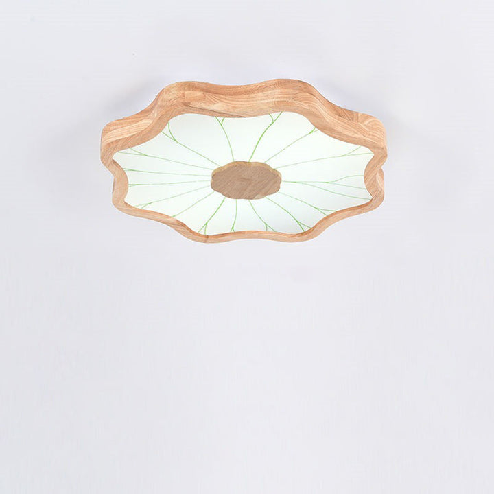 Traditionelle chinesische Lotusblatt-Deckenleuchte aus Holz, Eisen, Acryl, LED-Unterputz-Deckenleuchte für Wohnzimmer 