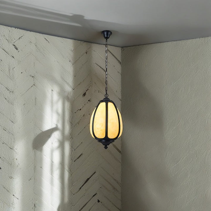 Lumière suspendue ovale en aluminium moulé Art Déco moderne en forme de citrouille à 1 ampoule pour patio extérieur 