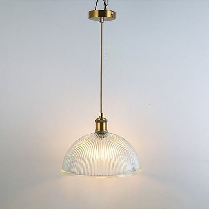 Traditional Japanese Wood Brass Glass Semicircular Loudspeaker 1-Light Pendant Light For Dining Room