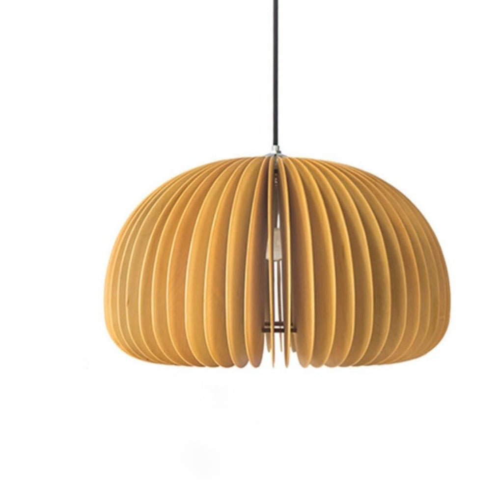 Traditional Japanese Iron Wooden Pumpkin Shape 1-Light Pendant Light For Living Room