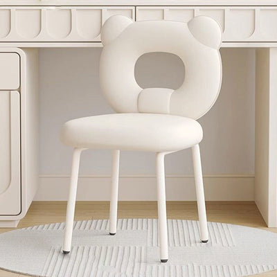 Taburete de tocador con patas de metal tapizado en cuero sintético escandinavo contemporáneo con respaldo de oso para sala de estar 