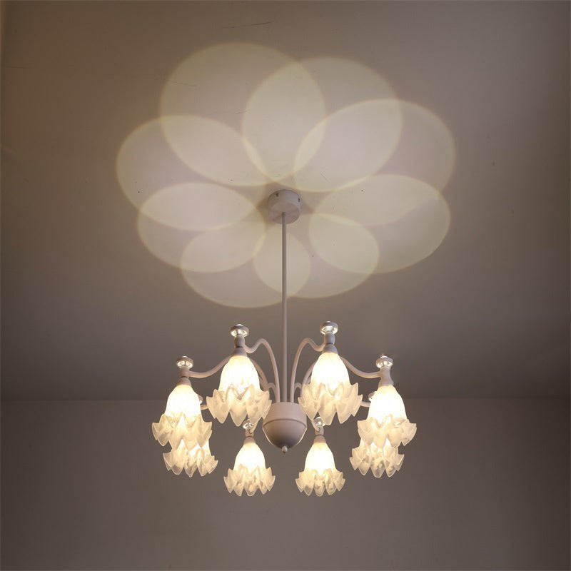 Lustre traditionnel en verre avec motif floral et branches en fer, 6/8 lumières pour chambre 