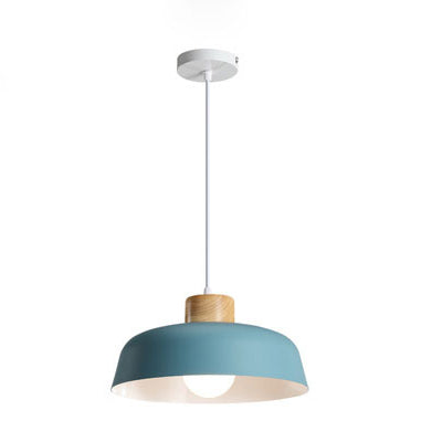 Modern Minimalist Round Aluminum Wood 1-Light Pendant Light For Dining Room