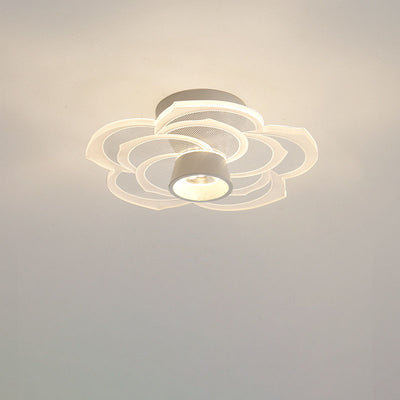 Modern Minimalist Round Rose Flower Iron Acrylic LED Flush Mount Ceiling Light For Living Room