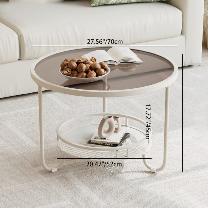 Table basse ronde en verre strié à la simplicité moderne, à deux niveaux, pour le salon 