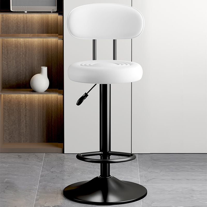 Contemporary Luxury Round Faux Leather Upholstered Swivel Bar Stool Height Adjustable Footrest For Dining Room