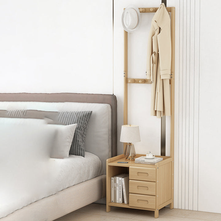 Modern Minimalist Rectangular Coat Rack Nan Bamboo MDF Nightstand 1/3 Drawer For Bedroom