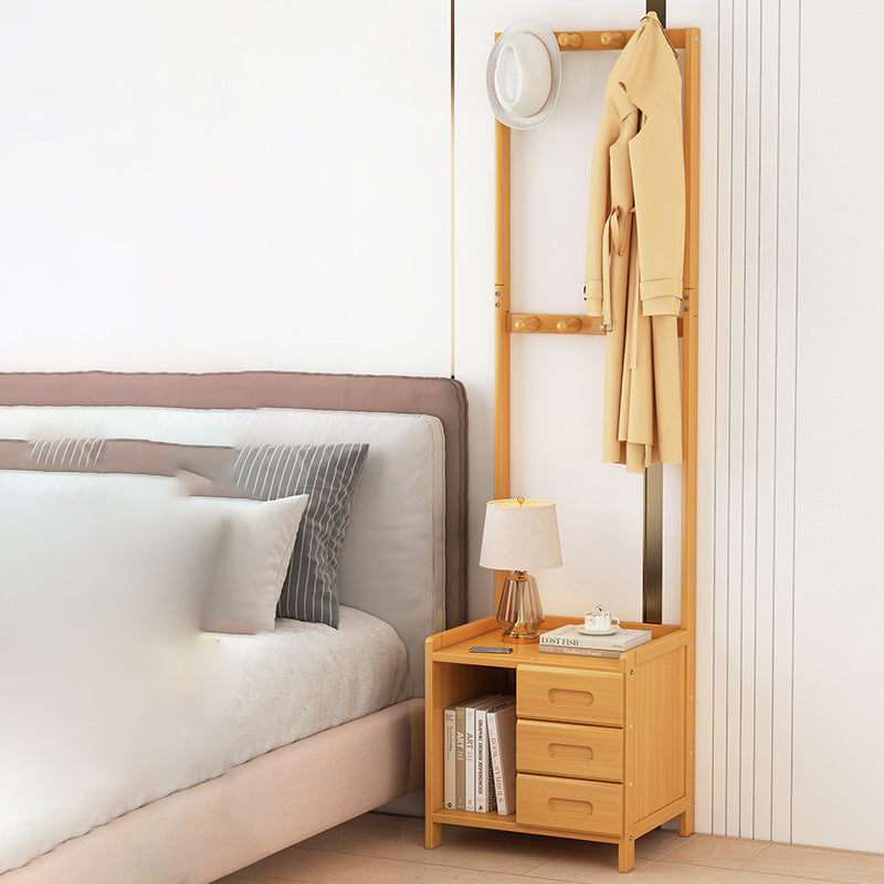 Portemanteau rectangulaire minimaliste moderne en bambou avec panneau de densité, table de nuit avec 1/3 tiroir pour chambre 