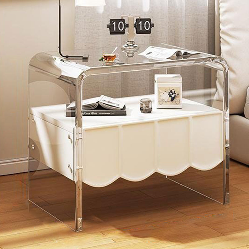 Table de chevet rectangulaire en acrylique et bois massif avec 1 tiroir pour chambre à coucher - Simplicité moderne 