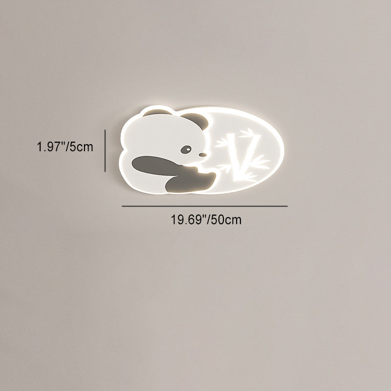 Modern Art Deco Snail Panda Rabbit Round Acrylic Iron LED Flush Mount Ceiling Light For Bedroom