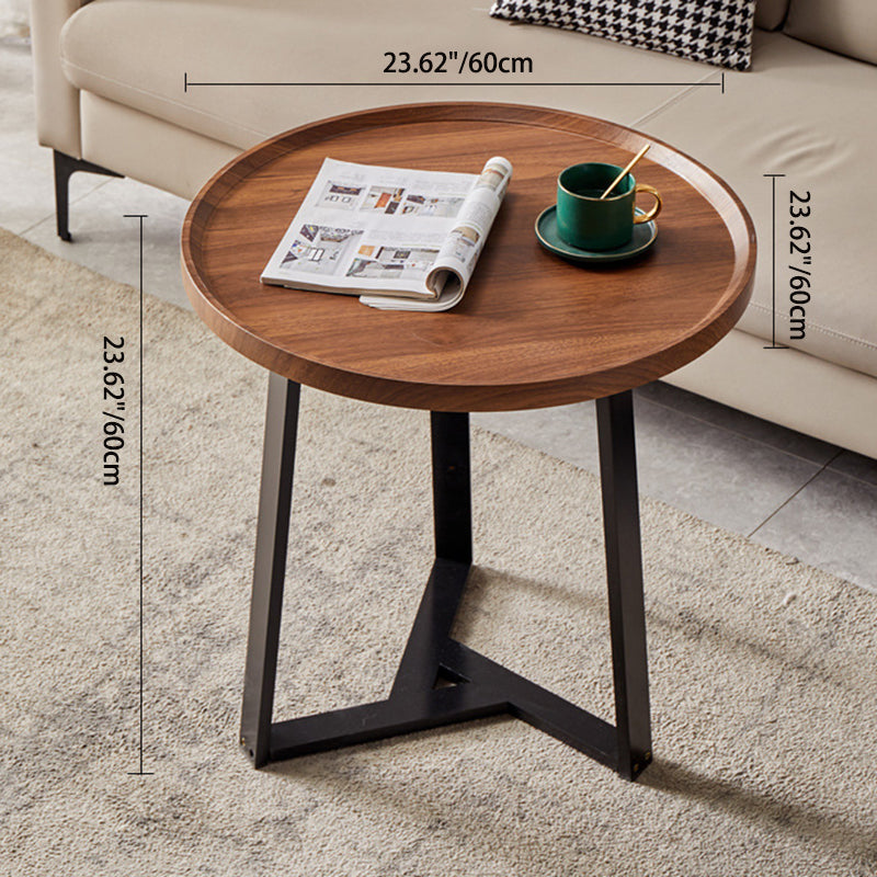 Contemporary Nordic Round Iron MDF Coffee Table 2-Tier For Living Room