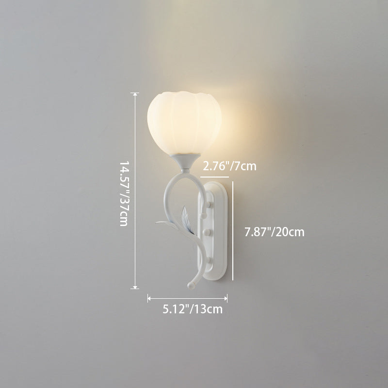 Applique Murale Moderne Minimaliste Crème Fleur Fer Verre 1/2 Lumière Pour Chambre 