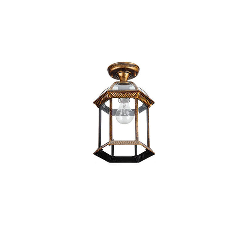 European Outdoor Hexagonal Lantern Waterproof 1-Light Semi-Flush Mount Ceiling Light